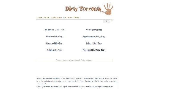 DirtyTorrents homepage
