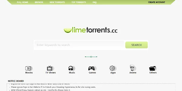 LimeTorrents homepage