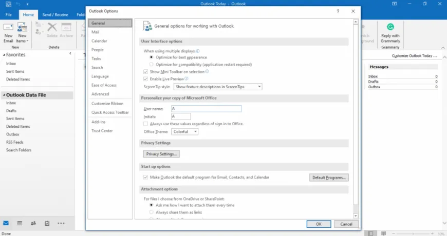 Setting up Outlook for encrypting an email
