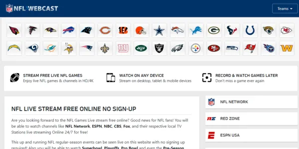 NFL Webcast homepage