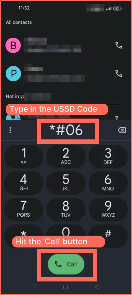 Enter the code and tap call