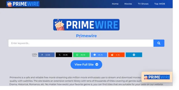 PrimeWire homepage