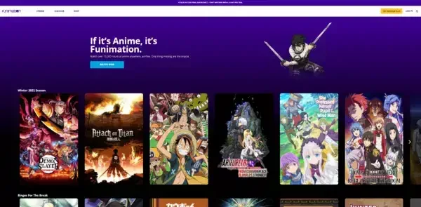 Funimation homepage