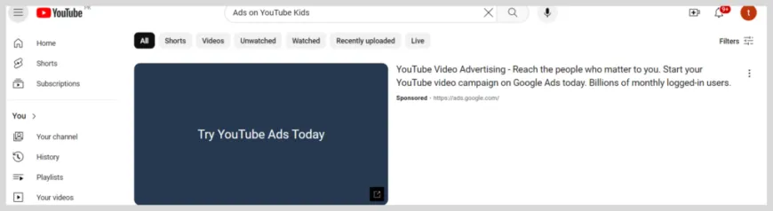 Ads on YouTube Kids 