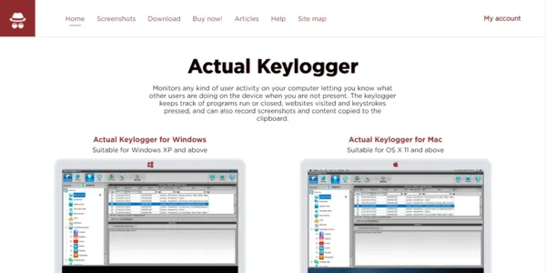 Actual Keylogger homepage