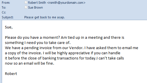 CEO fraud email message example