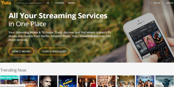 Offizielle Website von Yidio für kostenloses Streaming